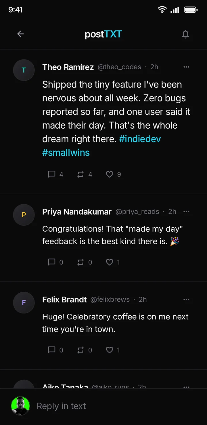 A post with replies in postTXT