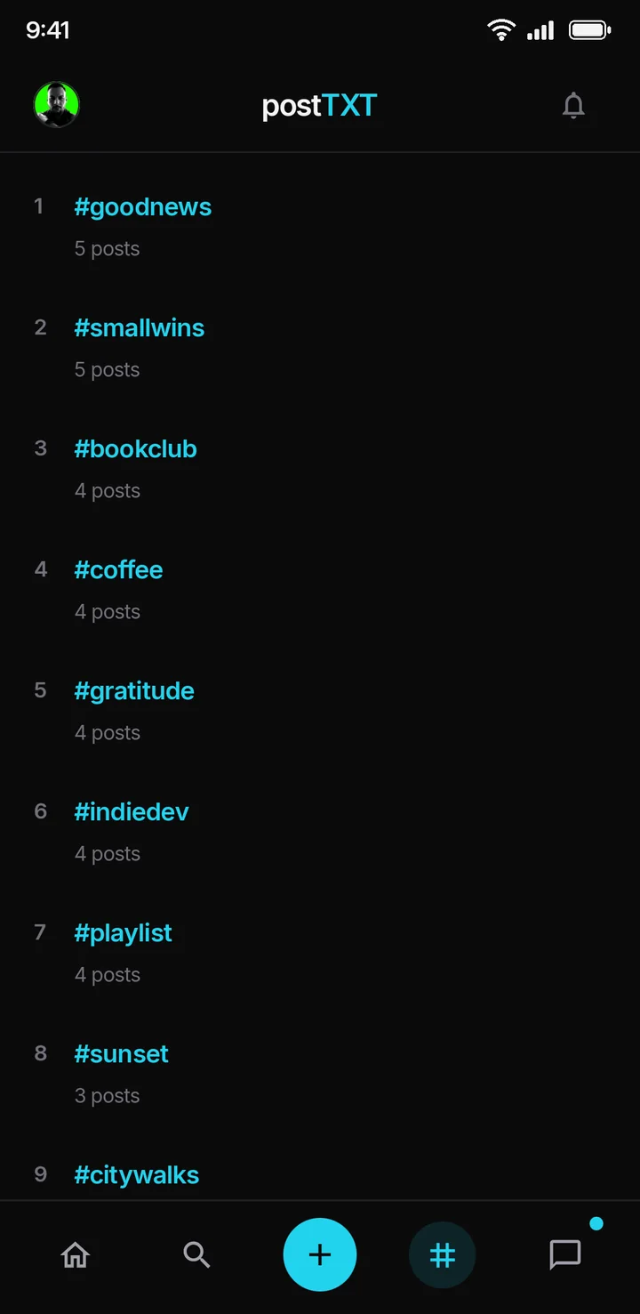 Trending hashtags in postTXT